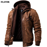 Men's Real Leather Jacket Men Motorcycle Removable Hood winter coat Men Warm Genuine Leather Jackets - Yrvan-Shop