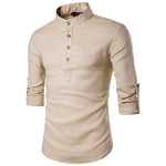 Men Casual Shirt long sleeve Mandarin Collar - Yrvan-Shop