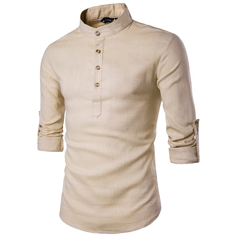 Men Casual Shirt long sleeve Mandarin Collar - Yrvan-Shop