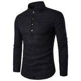 Men Casual Shirt long sleeve Mandarin Collar - Yrvan-Shop