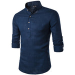 Men Casual Shirt long sleeve Mandarin Collar - Yrvan-Shop