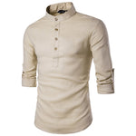 Men Casual Shirt long sleeve Mandarin Collar - Yrvan-Shop