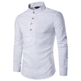 Men Casual Shirt long sleeve Mandarin Collar - Yrvan-Shop