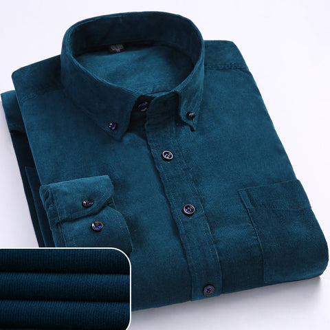 Autumn Corduroy Men's Shirts Loose Male Long Sleeve Solid Soft - Yrvan-Shop