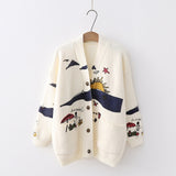 Women's Autumn Sweaters Embroidery Knit Cardigans V-neck Single Breasted Casual - Yrvan-Shop