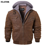 Men's Real Leather Jacket Men Motorcycle Removable Hood winter coat Men Warm Genuine Leather Jackets - Yrvan-Shop
