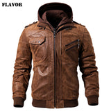 Men's Real Leather Jacket Men Motorcycle Removable Hood winter coat Men Warm Genuine Leather Jackets - Yrvan-Shop