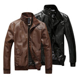 2019 New Fashion Autumn Male Leather Jacket Black Brown Mens Stand Collar Coats Leather Biker Jackets Motorcycle Leather Jacket - Yrvan-Shop