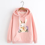 Cute Rabbit Women Bunny Sweatshirt Korean Pink Hoodie - Yrvan-Shop