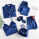 7 Pieces Womens Silk Satin Pajamas Sets P - Yrvan-Shop