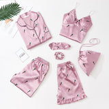 7 Pieces Womens Silk Satin Pajamas Sets P - Yrvan-Shop