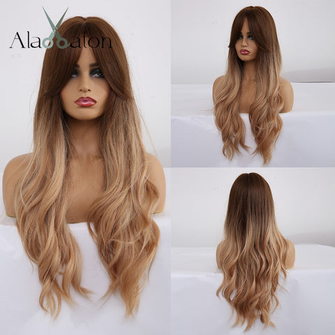 Ombre Wavy Wigs Black Brown Blonde Synthetic Wigs - Yrvan-Shop