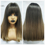 Ombre Black Brown Blonde Gray Ash Full Wigs with Bangs for Black Women - Yrvan-Shop