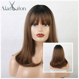 Ombre Black Brown Blonde Gray Ash Full Wigs with Bangs for Black Women - Yrvan-Shop