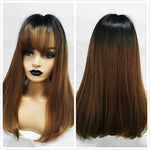 Ombre Black Brown Blonde Gray Ash Full Wigs with Bangs for Black Women - Yrvan-Shop