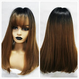 Ombre Black Brown Blonde Gray Ash Full Wigs with Bangs for Black Women - Yrvan-Shop