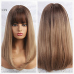 Ombre Black Brown Blonde Gray Ash Full Wigs with Bangs for Black Women - Yrvan-Shop