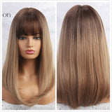 Ombre Black Brown Blonde Gray Ash Full Wigs with Bangs for Black Women - Yrvan-Shop