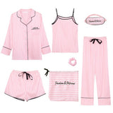 7 Pieces Womens Silk Satin Pajamas Sets P - Yrvan-Shop