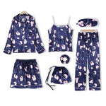 7 Pieces Womens Silk Satin Pajamas Sets P - Yrvan-Shop