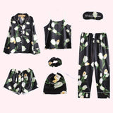 7 Pieces Womens Silk Satin Pajamas Sets P - Yrvan-Shop