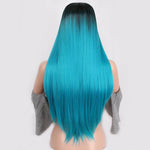 Ombre Blue Green Straight Long Synthetic Wigs For Women - Yrvan-Shop