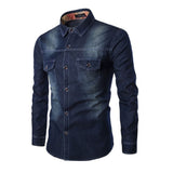 Men Denim Jean Shirts Men's Cowboy Shirt Casual Classic Jeans Shirt - Yrvan-Shop