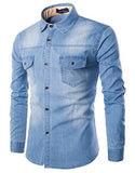 Men Denim Jean Shirts Men's Cowboy Shirt Casual Classic Jeans Shirt - Yrvan-Shop