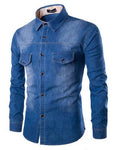 Men Denim Jean Shirts Men's Cowboy Shirt Casual Classic Jeans Shirt - Yrvan-Shop