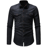 Jeans Shirt for Men Long sleeve Lined Plaid Denim Casual - Yrvan-Shop