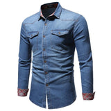 Jeans Shirt for Men Long sleeve Lined Plaid Denim Casual - Yrvan-Shop