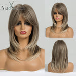 Ombre Black Brown Blonde Gray Ash Full Wigs with Bangs for Black Women - Yrvan-Shop