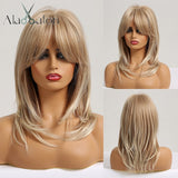 Ombre Black Brown Blonde Gray Ash Full Wigs with Bangs for Black Women - Yrvan-Shop