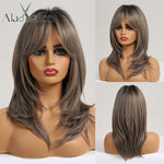 Ombre Black Brown Blonde Gray Ash Full Wigs with Bangs for Black Women - Yrvan-Shop