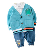 Toddler Boy Clothes Sets For Boy Girl Baby 2020 New Fashion Dinosaur 3pcs Knit Coat Shirt Jeans Set Clothing Boys 1 2 3 4 Year - Yrvan-Shop