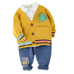 Toddler Boy Clothes Sets For Boy Girl Baby 2020 New Fashion Dinosaur 3pcs Knit Coat Shirt Jeans Set Clothing Boys 1 2 3 4 Year - Yrvan-Shop