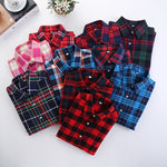 Cotton Plaid Shirt Women Plus Size Tops Casual Lapel Collar - Yrvan-Shop