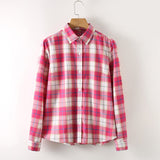 Cotton Plaid Shirt Women Plus Size Tops Casual Lapel Collar - Yrvan-Shop