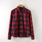 Cotton Plaid Shirt Women Plus Size Tops Casual Lapel Collar - Yrvan-Shop