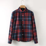 Cotton Plaid Shirt Women Plus Size Tops Casual Lapel Collar - Yrvan-Shop