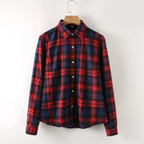 Cotton Plaid Shirt Women Plus Size Tops Casual Lapel Collar - Yrvan-Shop