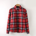 Cotton Plaid Shirt Women Plus Size Tops Casual Lapel Collar - Yrvan-Shop