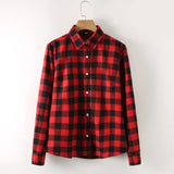 Cotton Plaid Shirt Women Plus Size Tops Casual Lapel Collar - Yrvan-Shop