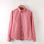 Cotton Plaid Shirt Women Plus Size Tops Casual Lapel Collar - Yrvan-Shop