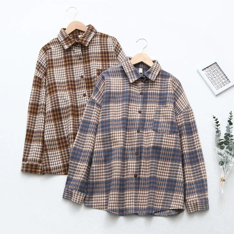 Autumn and Winter Blouse Women Vintage Plaid Plus Size - Yrvan-Shop