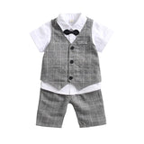 Boy clothing sets 2019 baby dress Boy's flower boys dress short sleeve birthday wedding children clothes set vest shirt pant bow - Yrvan-Shop