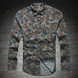 Floral Casual Men Shirt Long Sleeve Europe Style Slim Fit - Yrvan-Shop