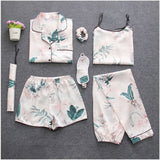 7 Pieces Womens Silk Satin Pajamas Sets P - Yrvan-Shop