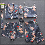 7 Pieces Womens Silk Satin Pajamas Sets P - Yrvan-Shop