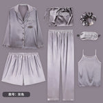 7 Pieces Womens Silk Satin Pajamas Sets P - Yrvan-Shop